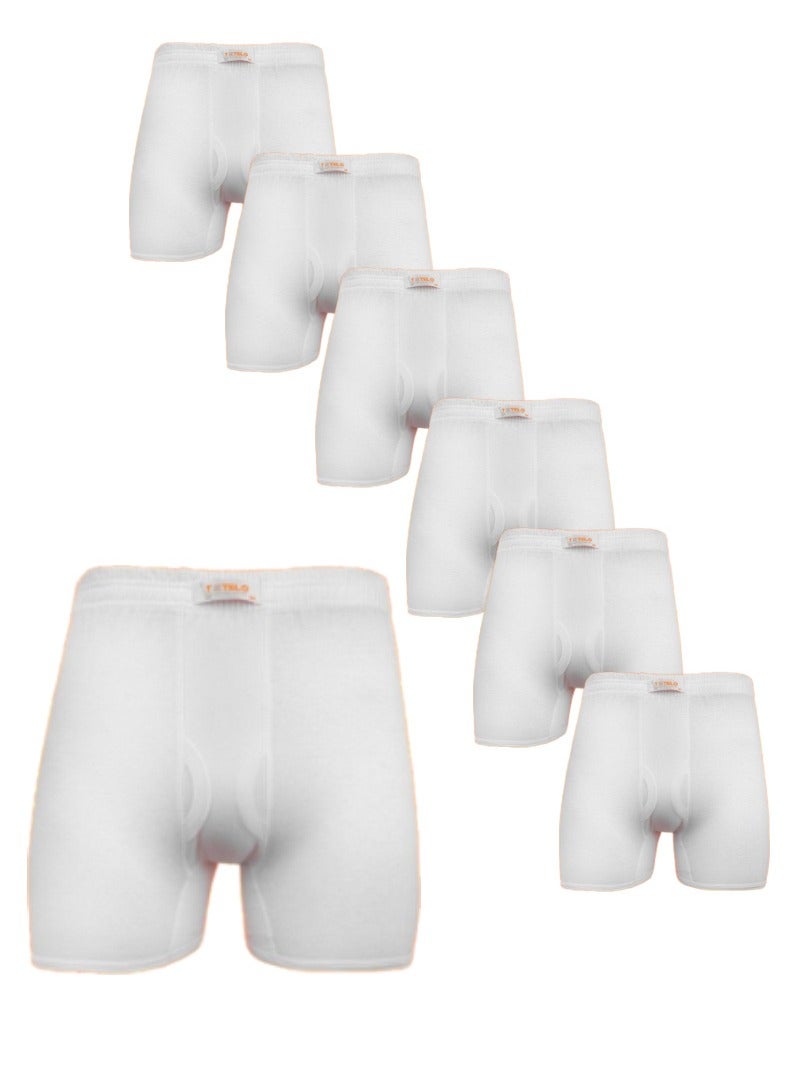 Textelo Textelo Pack of 6 Man White boxer shorts combed Comfort-Fit Underwear 100% Cotton Long Leg Short Briefs Open - Image 2