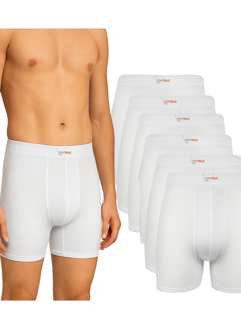 Textelo Textelo Pack of 6 Man White boxer shorts combed Comfort-Fit Underwear 100% Cotton Long Leg Short Briefs Open - Image 1