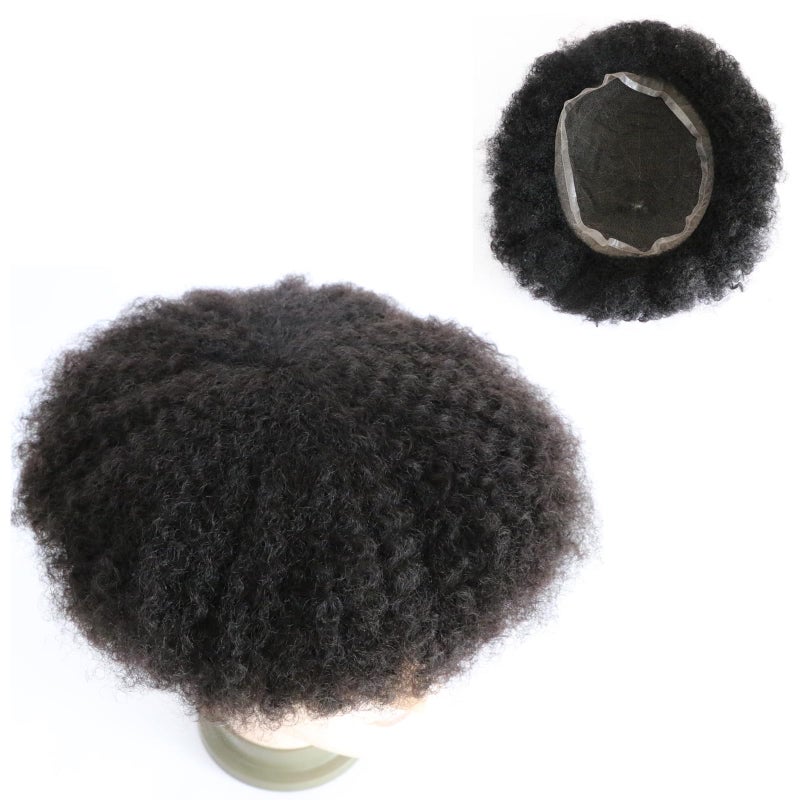 lumeng Afro Toupee for Men Male Wave Hair Unit Black Mans Wigs Curly Toupee 100 Human Hair African American HD Lace Wave Hairpiece 6MM Weave 360 Replacement Systems 8x10inch 1 Jet Black