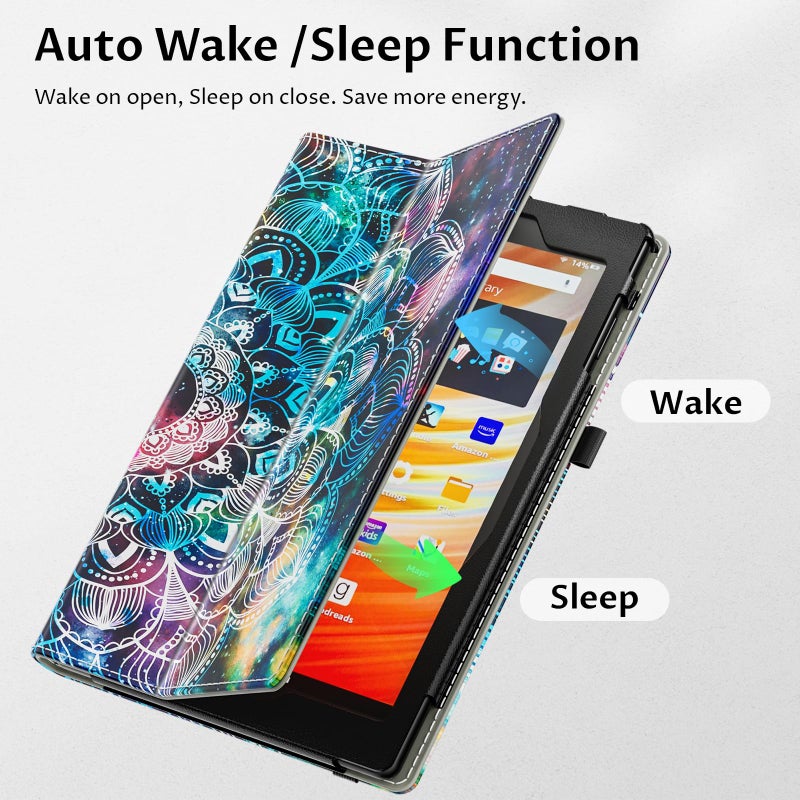 VORI Case for 2023/2021 Release Amazon Kindle Fire HD 10 Tablet (13th/11th Generation) and Fire HD 10 Plus 10.1" - Slim Folding Stand Folio Cover with Auto Wake/Sleep & Hand Strap, Mandala - Image 3