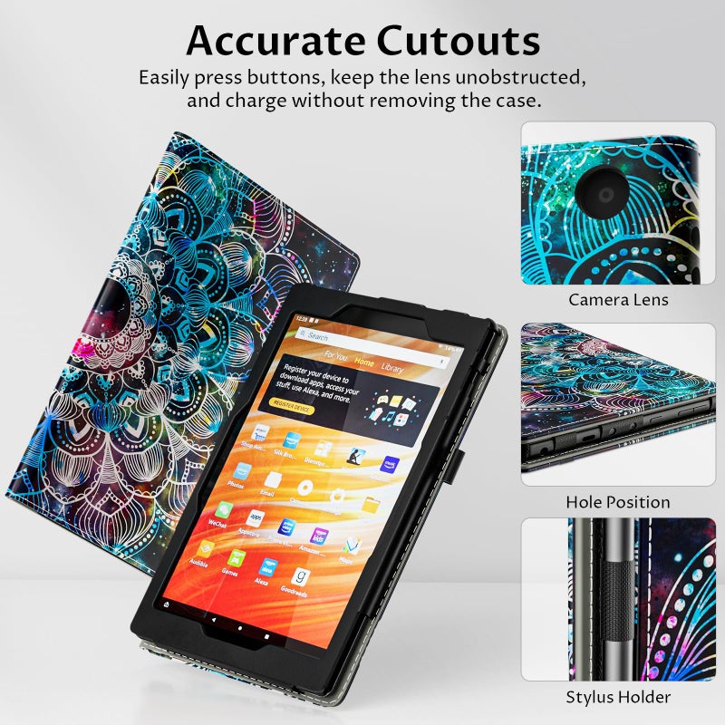 VORI Case for 2023/2021 Release Amazon Kindle Fire HD 10 Tablet (13th/11th Generation) and Fire HD 10 Plus 10.1" - Slim Folding Stand Folio Cover with Auto Wake/Sleep & Hand Strap, Mandala - Image 5
