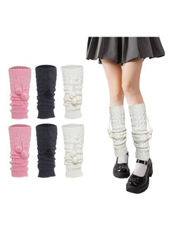 3 Pairs Kawaii Leg Warmers, Knitted Loose Socks Knee Thigh High Leg Warmers