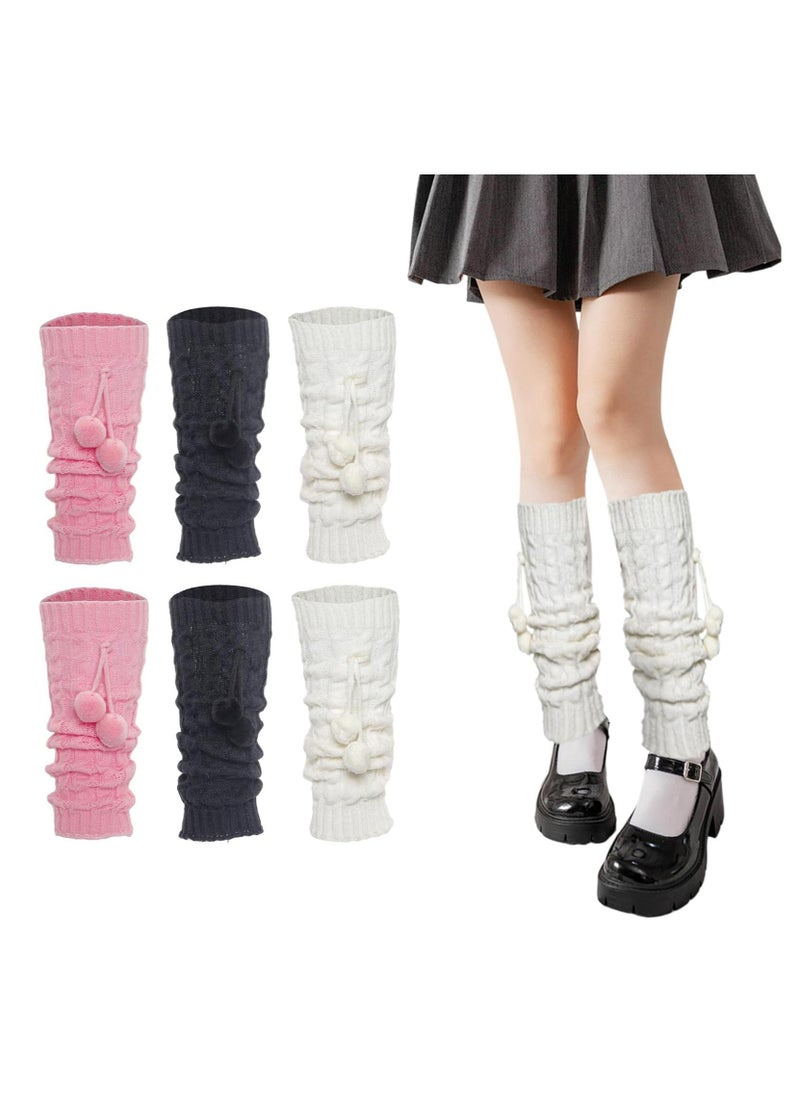 Oasisgalore - 3 Pairs Kawaii Leg Warmers, Knitted Loose Socks Knee Thigh High Leg Warmers - Image 1