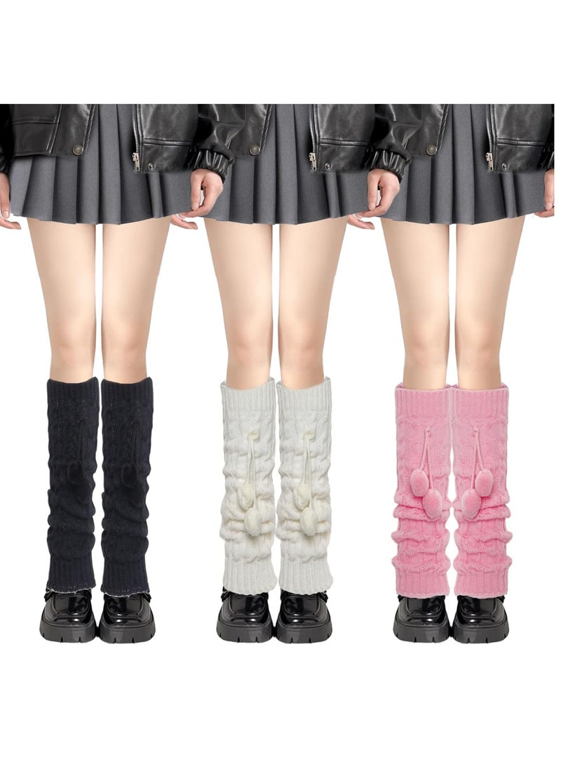 Oasisgalore - 3 Pairs Kawaii Leg Warmers, Knitted Loose Socks Knee Thigh High Leg Warmers - Image 1