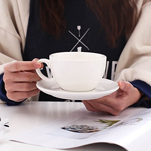 Coffeezone Latte Art Ceramic Cup and Saucer Cappuccino Fine Porcelain, Mate for Coffee Shop and Barista (Glossy White, 10.5 oz) - Image 2