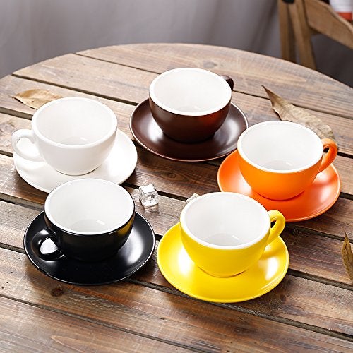 Coffeezone Latte Art Ceramic Cup and Saucer Cappuccino Fine Porcelain, Mate for Coffee Shop and Barista (Glossy White, 10.5 oz) - Image 4