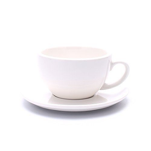 Coffeezone Latte Art Ceramic Cup and Saucer Cappuccino Fine Porcelain, Mate for Coffee Shop and Barista (Glossy White, 10.5 oz) - Image 1