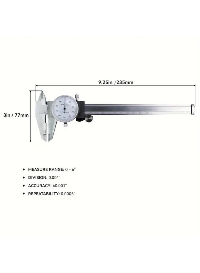 High Precision Carbon Steel Vernier Caliper 6in Dial Indicator Shockproof - Image 3