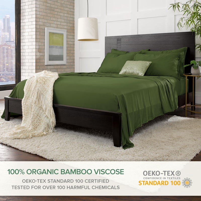 Pure Bamboo Twin Sheets by Pure Bamboo  Genuine 100% Organic Viscose Derived from Bamboo Bed Sheet Set  Luxuriously Soft & Cooling  Double Stitching  Lifetime Quality Promise (Twin  Pesto)  - Image 2