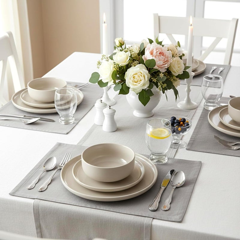 كويزين أرت طقم عشاء كويزين آرت فيرا المكون من 12 قطعة من الخزف الحجري - أطباق وأوعية عصرية لـ 4 أشخاص - أدوات مائدة خزفية متينة مع علبة هدايا - آمن للاستخدام في الميكروويف وغسالة الصحون - أساسيات أنيقة لتناول الطعام. - Image 4