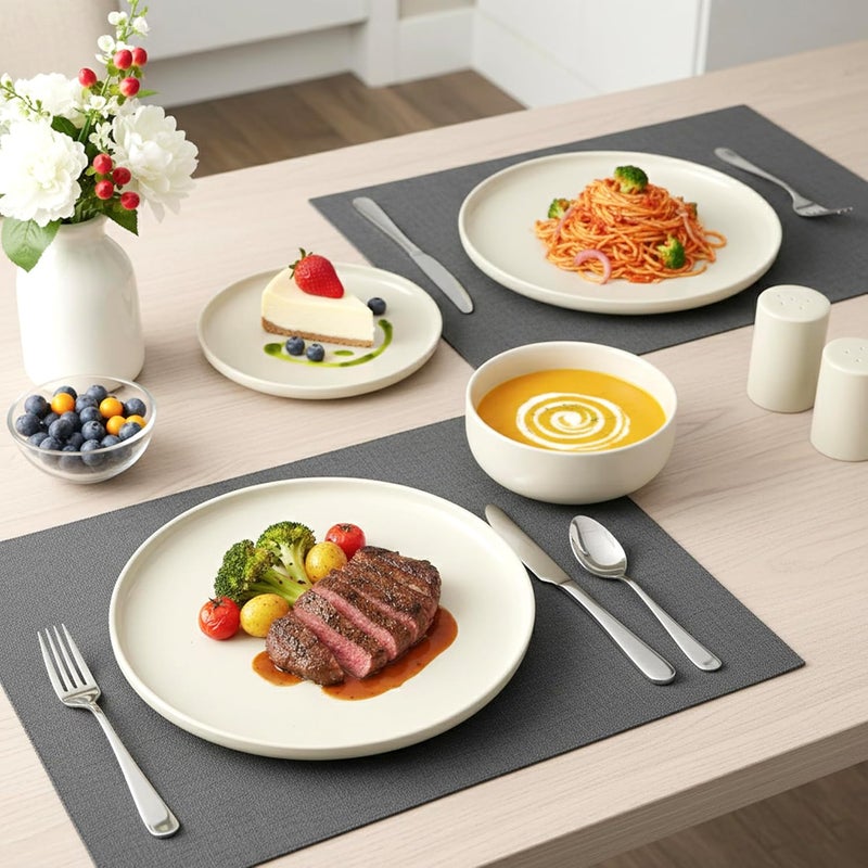 كويزين أرت طقم عشاء كويزين آرت فيرا المكون من 12 قطعة من الخزف الحجري - أطباق وأوعية عصرية لـ 4 أشخاص - أدوات مائدة خزفية متينة مع علبة هدايا - آمن للاستخدام في الميكروويف وغسالة الصحون - أساسيات أنيقة لتناول الطعام. - Image 5