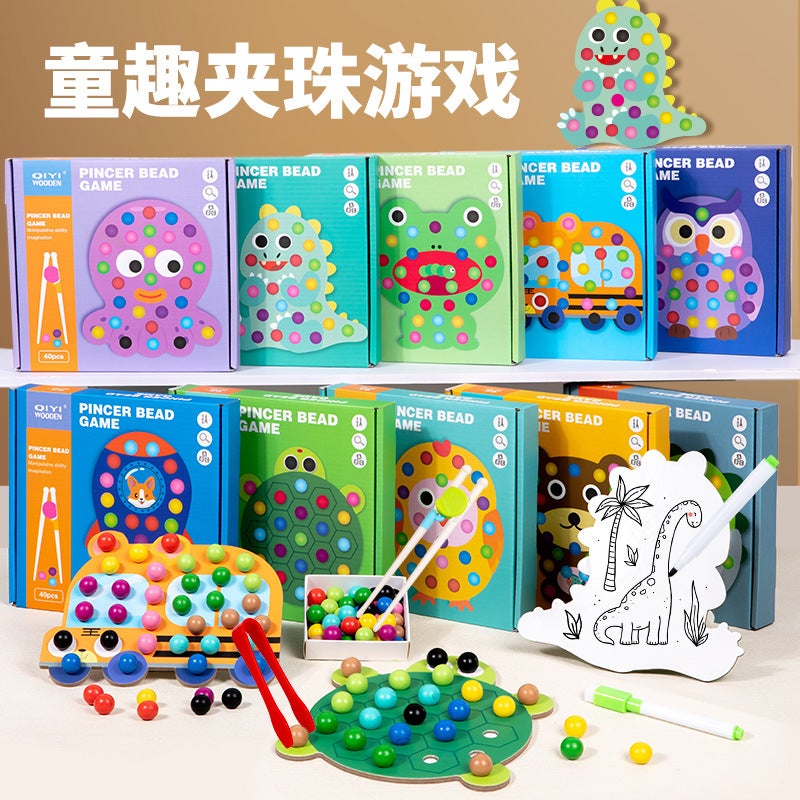 Wooden Fun Clip Beads Game Graffiti Painting Cartoon Parent-Child Interactive Exercise Baby Hand-Eye Coordination Educational Toys - Image 2