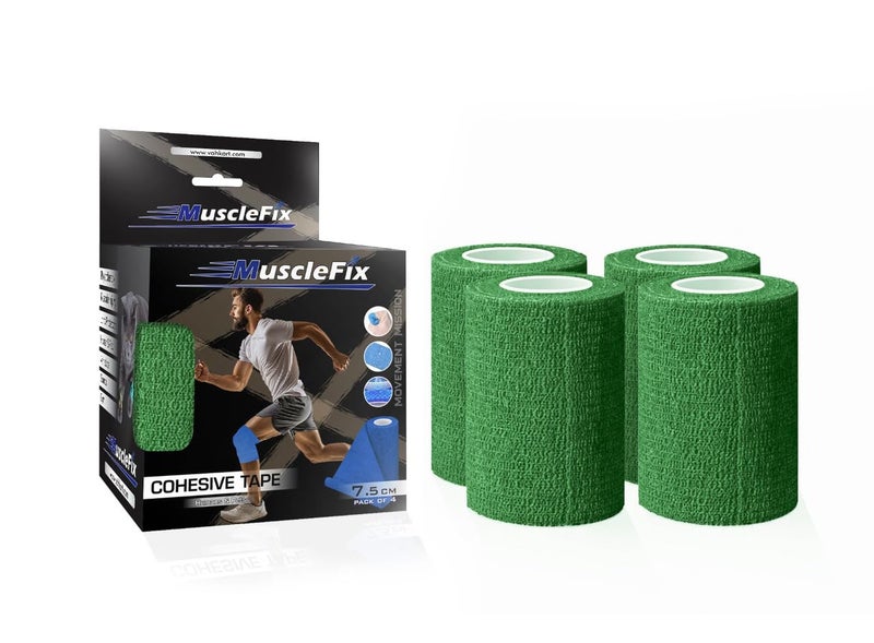 MuscleFix First Aid Wrap – Breathable Self-Adhesive Bandage for Injury, Swelling, and Sports Support (7.5cm x 4.5m, Pack of 4) (Green) - Image 1