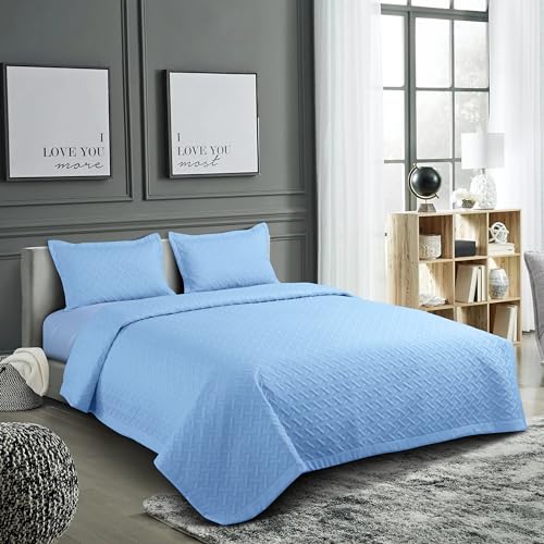 Nirwana Decor BedBliss Ultrasonic 280 TC All Season Supersoft King Size Bedding Set/bedcover/Rajaai Quilted Set with 2 Pillow Covers, 150 GSM (90x100 inches, Sky Blue) - Image 1
