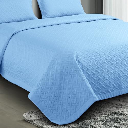 Nirwana Decor BedBliss Ultrasonic 280 TC All Season Supersoft King Size Bedding Set/bedcover/Rajaai Quilted Set with 2 Pillow Covers, 150 GSM (90x100 inches, Sky Blue) - Image 3