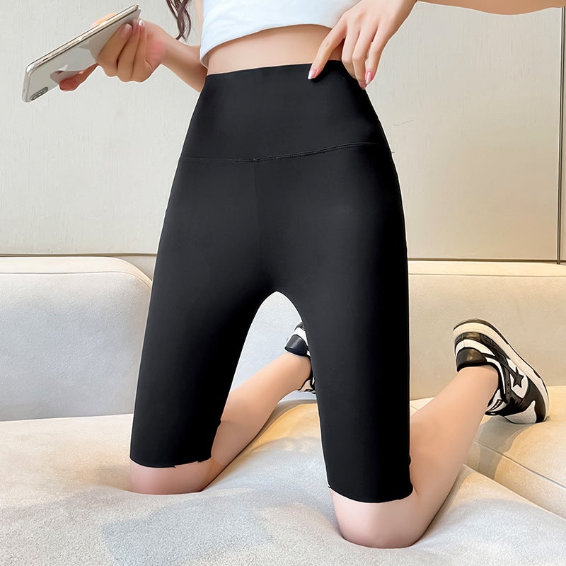Black micro horn shark pants womens outer wear high waist spring and autumn thin tight draping mop leggings wide leg pantsFive-point net version shark pants-Black Five-point net version shark pants-Black 