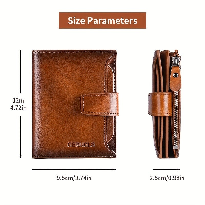 GERUOLA Men's Short Wallet, Vintage Genuine Leather Multi-Function Card Holder with RFID Blocking, Compact and Large Capacity for Business and Gifts - Image 3