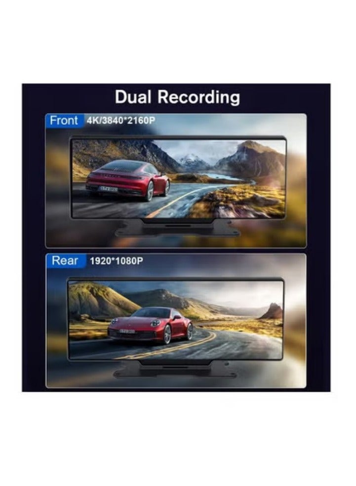 كاميرا داش بورد مقاس 10.26 بوصة، كاميرا mirror الرؤية الخلفية بدقة 4K 3840*2160P، تدعم الواي فاي، بلوتووث، سجل فيديو رقمي مزدوج العدسة وبطاقة TF سعة 64G - Image 5