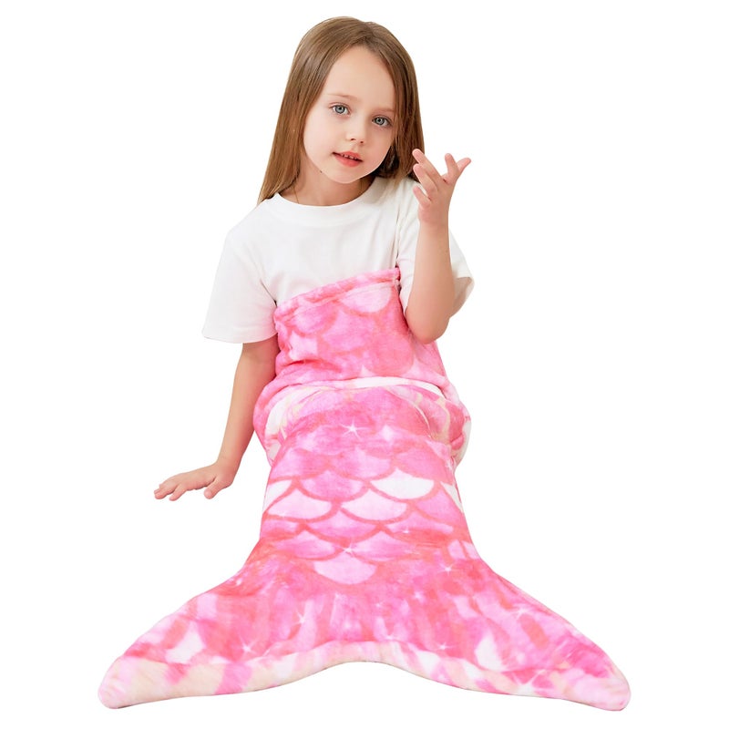 Viviland Mermaid Tail Blanket Plush Mermaid Wearable Blanket for Girls All Seasons Soft Flannel Snuggle Blanket Scale Sleeping Bag 1739 Pink