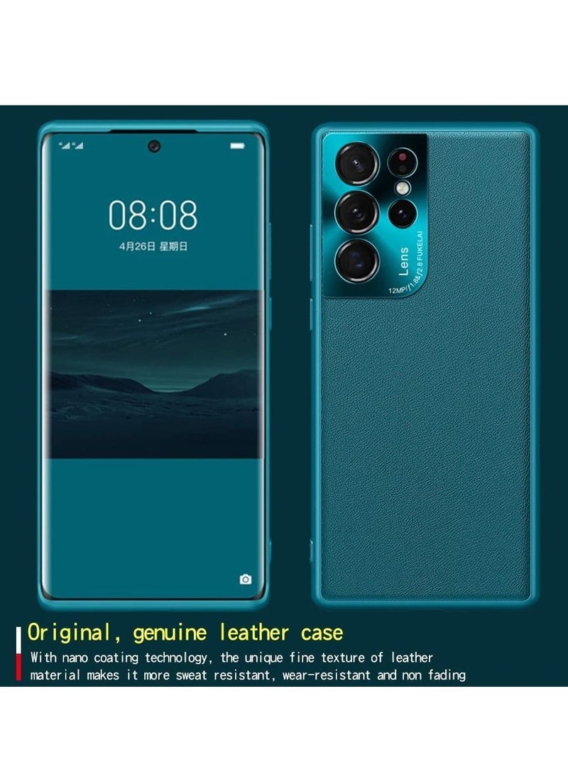 KASTWAVE Case for Samsung Galaxy S21 Ultra, Solid Leather Protective Slim Thin All Inclusive lens with Super protection for Men and Women Blue-Green - Image 4