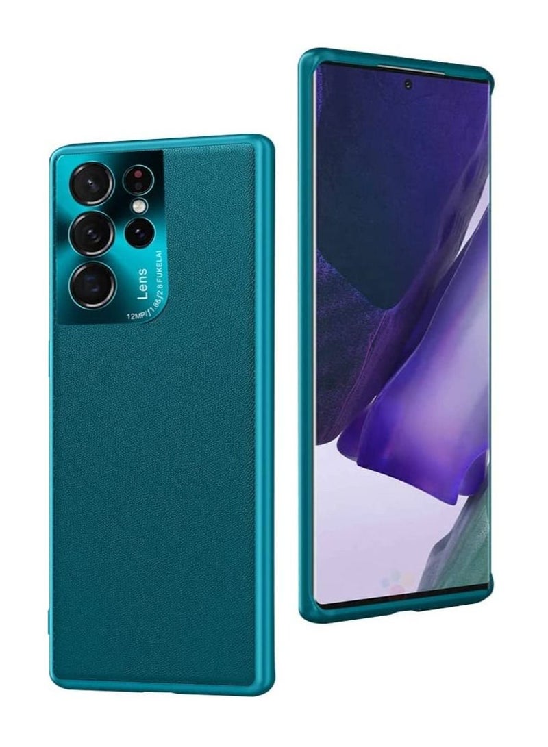 KASTWAVE Case for Samsung Galaxy S21 Ultra, Solid Leather Protective Slim Thin All Inclusive lens with Super protection for Men and Women Blue-Green - Image 1
