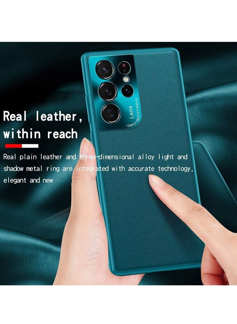 KASTWAVE Case for Samsung Galaxy S21 Ultra, Solid Leather Protective Slim Thin All Inclusive lens with Super protection for Men and Women Blue-Green - Image 2