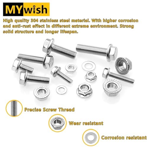 MYWISH 224Pcs M6 Bolt x 12/16/20/25/30mm, M6x1.0 Bolt, Flanged Hex Head Bolts with Flange Nuts Washers, 304 Stainless Steel M6 Screws, Metric Bolt Assortment, DIN 6921 by Mywish - Image 5