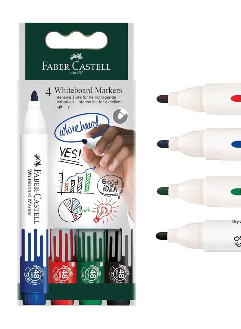 فابير كاستل Faber-Castell Whiteboard Markers Set – 4 Pieces, Round Tip, Multicolour Dry Erase Markers - Image 1