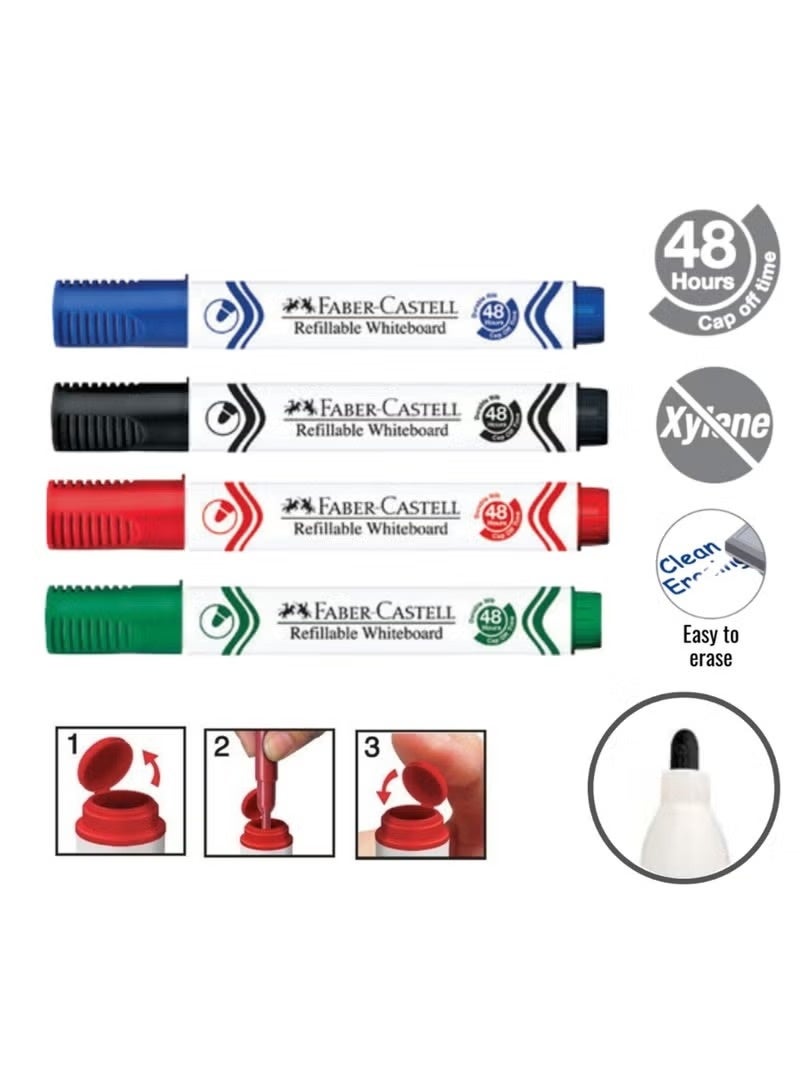 فابير كاستل Faber-Castell Whiteboard Markers Set – 4 Pieces, Round Tip, Multicolour Dry Erase Markers - Image 2