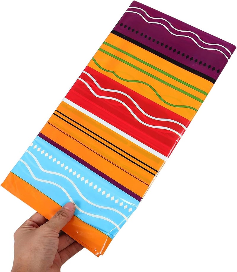 Mexican Fiesta Tablecloths 3pcs 132x220cm Plastic Party Table Covers Colorful Striped Design for Cinco De Mayo Carnival and Birthday Decorations - Image 3