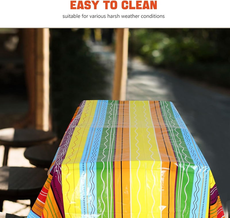 Mexican Fiesta Tablecloths 3pcs 132x220cm Plastic Party Table Covers Colorful Striped Design for Cinco De Mayo Carnival and Birthday Decorations - Image 2