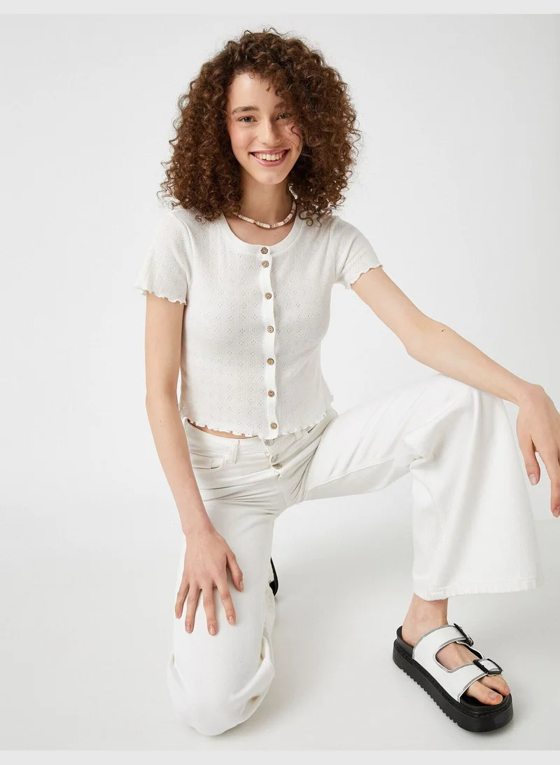 KOTON Button Detailed T-Shirt Cotton