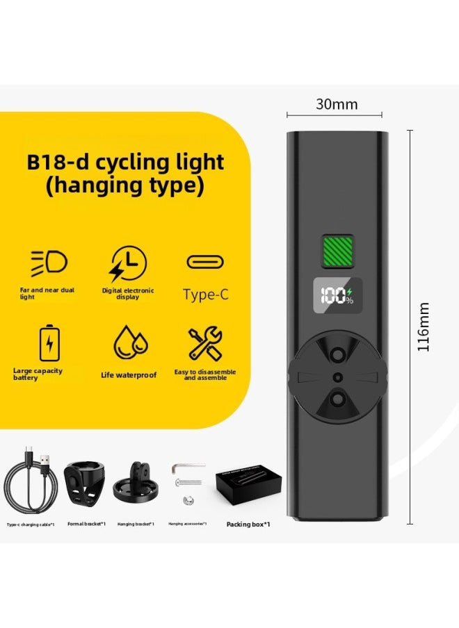 Generic Far And Near Light Integrated Night Riding Lights Road Bike Mountain Bike Outdoor Riding Bright Front Light Sense Digital Display Bicycle Light-Color:Ss B18-d Hoisting 4500 Ma (without Bracket)  - Image 1