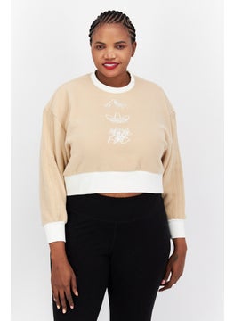 adidas Originals Women Sportswear Fit Long Sleeves Outdoor Sweatshirt, Beige  - Image 1
