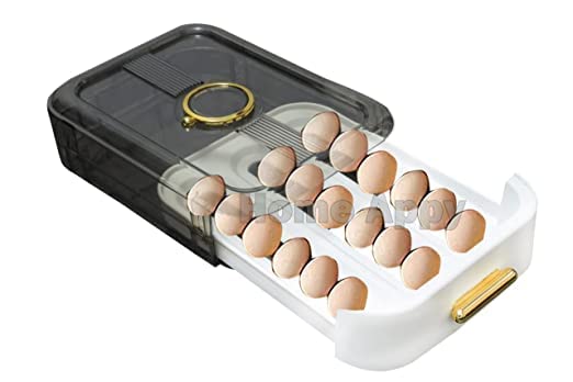 IMUU IMUU Egg Holder Automatic Rolling for Refrigerator Large Egg Storage Transparent Sliding Tray Store 1820 Eggs32 X 22 X 7 CM Multi color Pack of 1 White  - Image 5