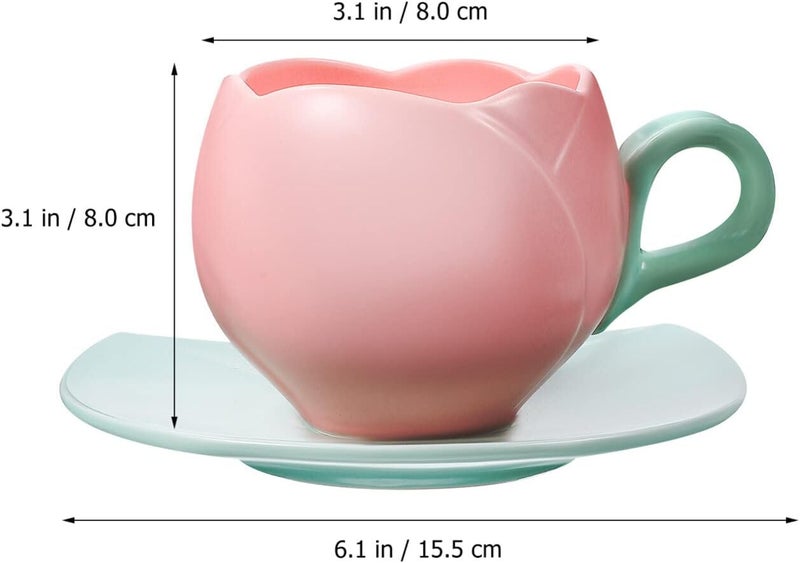 BESPORTBLE Ceramic Tulip Coffee Mug with Saucer Tulip Tea Cup Cute Mug Set for Tea Coffee Milk for Home Office 1014oz 300ml - Image 3