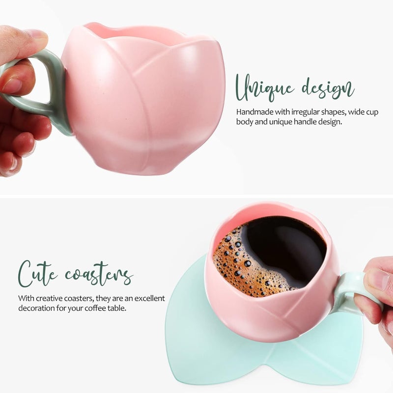 BESPORTBLE Ceramic Tulip Coffee Mug with Saucer Tulip Tea Cup Cute Mug Set for Tea Coffee Milk for Home Office 1014oz 300ml - Image 5
