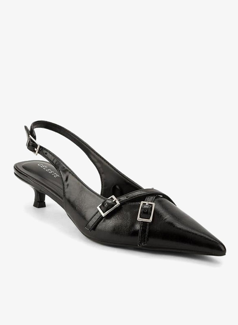 Celeste Women Buckle Detail Kitten Heel Shoes - Image 2