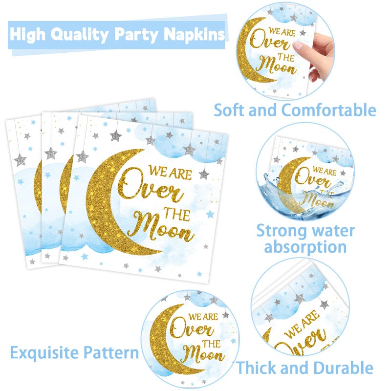 Oitnlaughter 96Pcs Moon and Stars Party Paper Plates and Napkins Blue Moon Celestial Baby Shower Party Supplies Tableware Gender Reveal Little Star Birthday Disposable Plates for Birthday Gatherings Decorations - Image 4