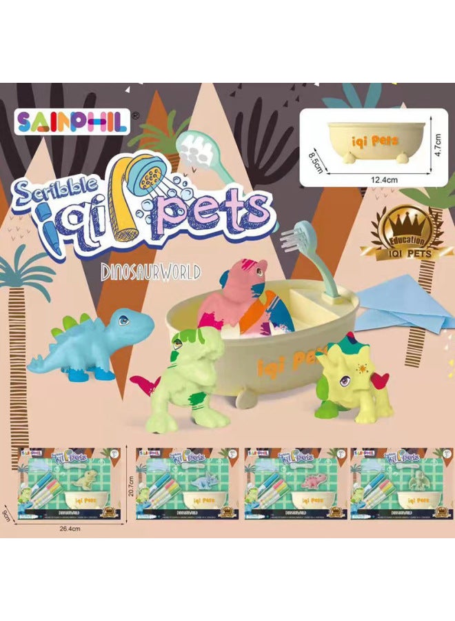 Aiqi Chong Family Bathroom Flowed Doll Graffiti Toy Creative مجموعة ألوان مائية غير سامة قابلة للغسل لون جديد: Doodle Dinosaur-Single Pack SP8615 - Image 3