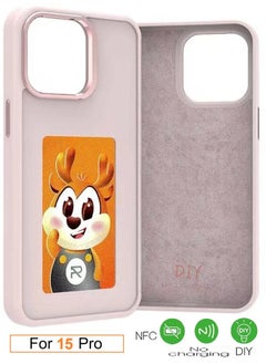 Smart NFC Ink Phone Case Compatible for iPhone 15 Pro , Customizable E-Ink Screen DIY Images Long-Lasting Display Fast Transmission (Pink)
