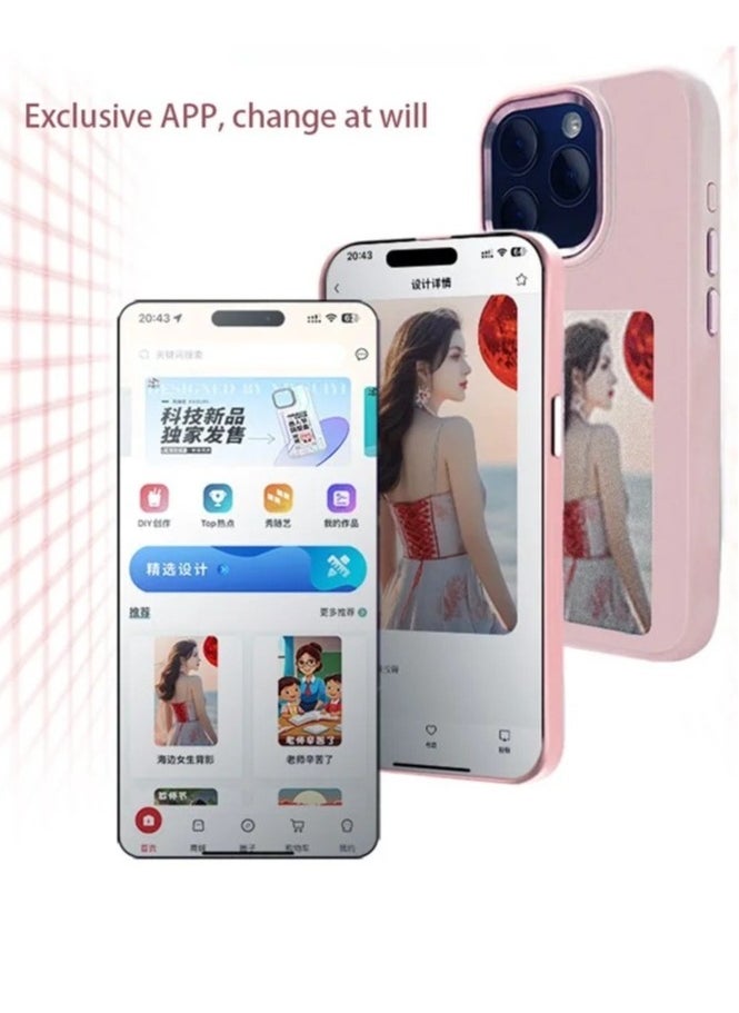 Generic - Smart NFC Ink Phone Case Compatible for iPhone 15 Pro , Customizable E-Ink Screen DIY Images Long-Lasting Display Fast Transmission (Pink) - Image 1