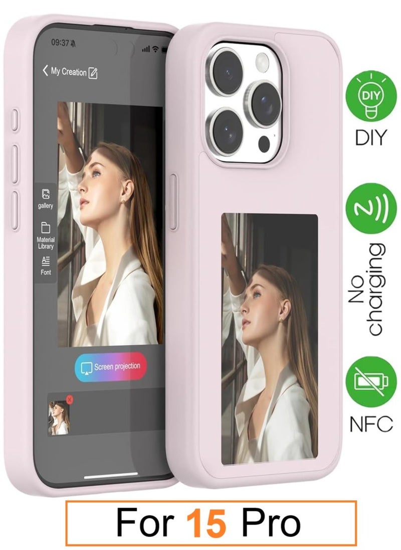Generic - Smart NFC Ink Phone Case Compatible for iPhone 15 Pro , Customizable E-Ink Screen DIY Images Long-Lasting Display Fast Transmission (Pink) - Image 1