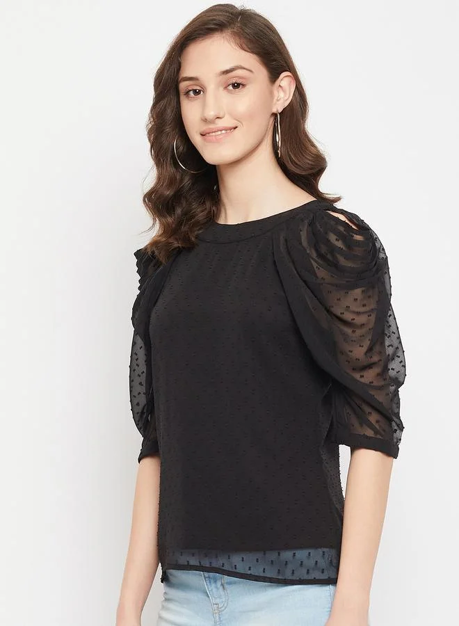 WineRed بلوزة شبكية بأكمام منفوخة