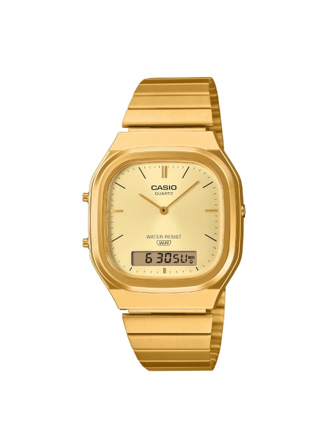Casio AQ-240EG-9A Vintage Analog Digital Gold Tone Stainless Steel Gold Dial Quart - Image 1