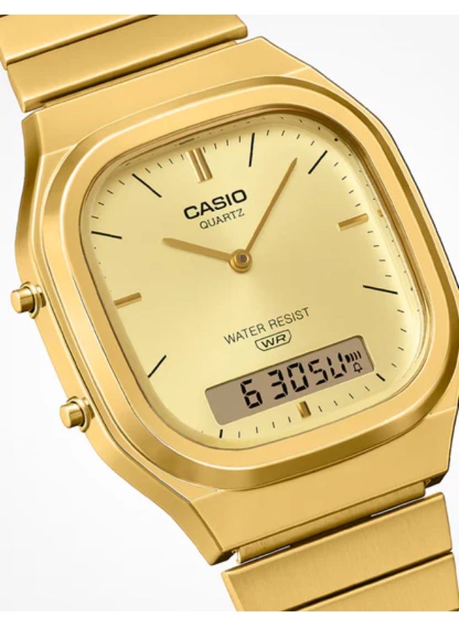 Casio AQ-240EG-9A Vintage Analog Digital Gold Tone Stainless Steel Gold Dial Quart - Image 2