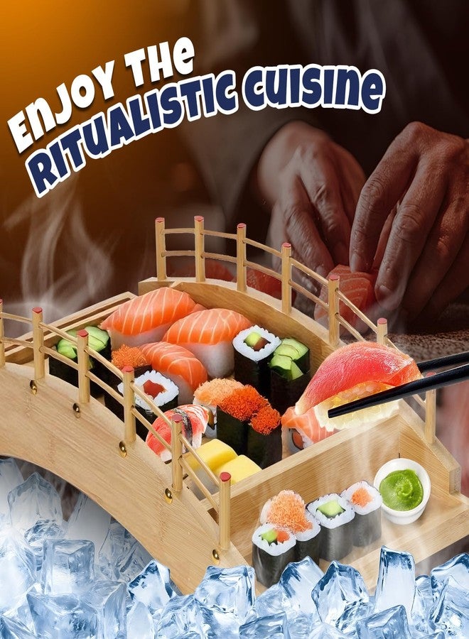 LEQC Wooden Sushi Boat Bridge – Large Sushi Serving Tray for Japanese Food Display, Sushi Platter, Sushi Train Dining, Party Serving Board, Restaurant & Home Kitchen Decoration(17.2X8.4X5.2in) - Image 2