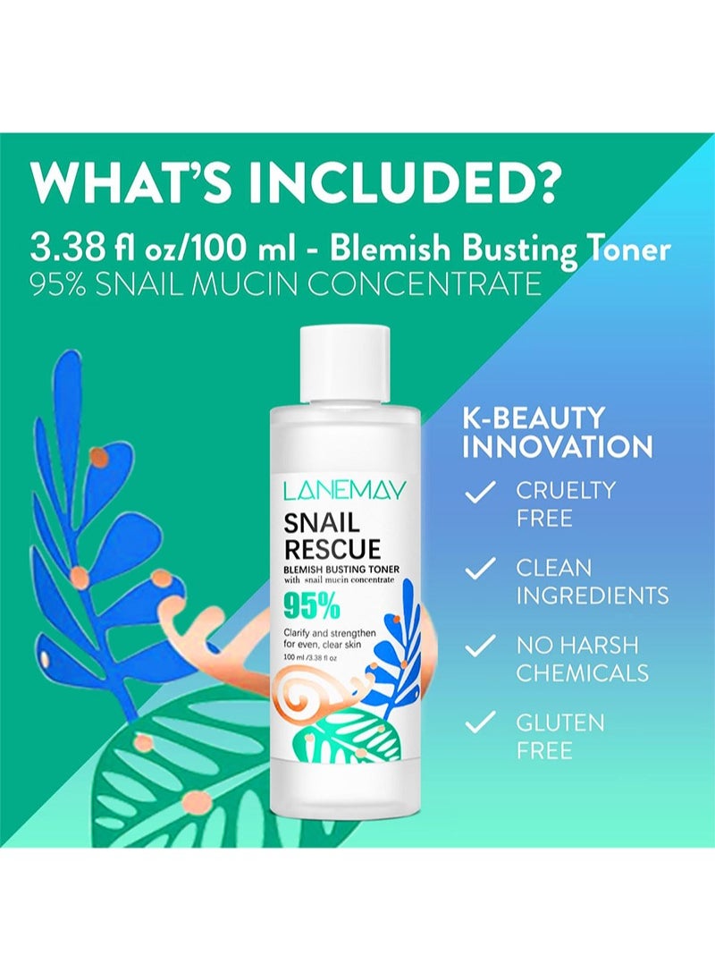 Snail Rescue Blemish Busting Toner | 95% Snail Mucus | Pore Cleanser | Moisturising and Balancing | CICA | Hyaluronic Acid | Non-comedogenic | Non-irritating| 100ml