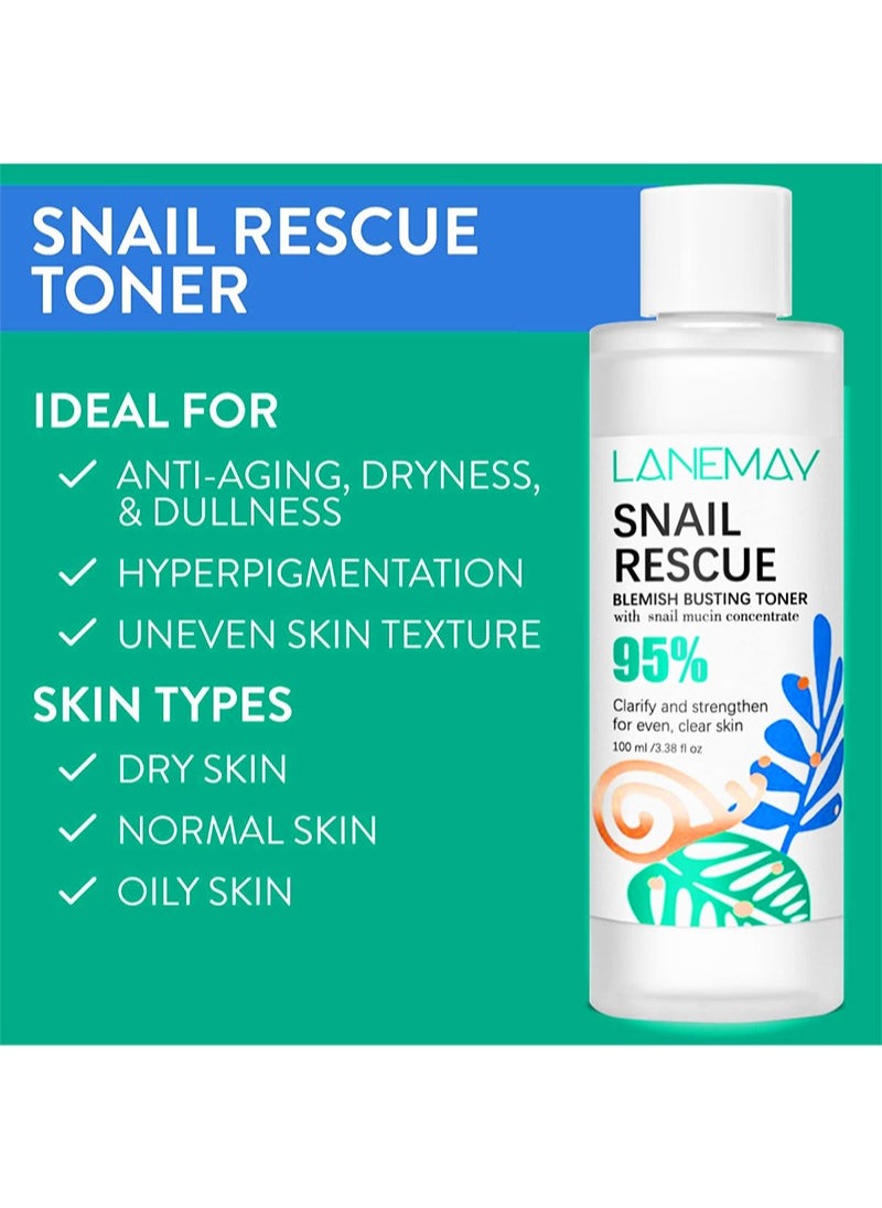 Snail Rescue Blemish Busting Toner | 95% Snail Mucus | Pore Cleanser | Moisturising and Balancing | CICA | Hyaluronic Acid | Non-comedogenic | Non-irritating| 100ml