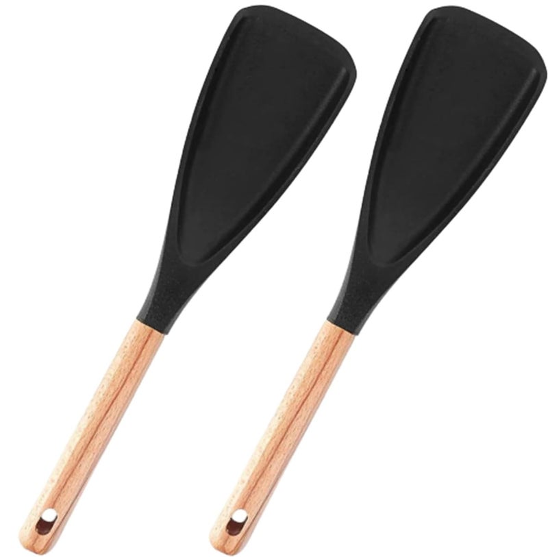 NOVMPAQ Cedar and Ash Spoonula,Multifunction Spatula Cooking Spoon,Non stick Flat Serving Spoons, Heat Resistant Kitchen Cucharras for Mixing, Stiring, Scooping, Scraping, Basting (2 Black) - Image 1